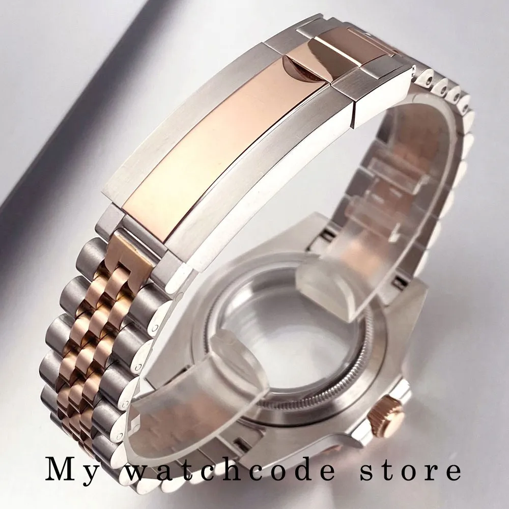40mm Rootbeer Ceramic Bezel Sapphire Glass Watch Case Fit NH35 NH36 2824 Two Tone Case Case Replacement view 6