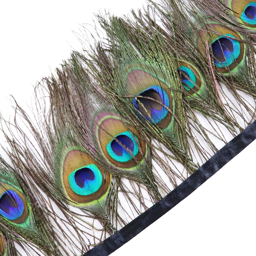 1 Meter Natural Peacock Feather Trims Fringe Big Eye Peacock Feather Ribbon Wedding Party Dress Decoration Plumes Crafts 10-15CM