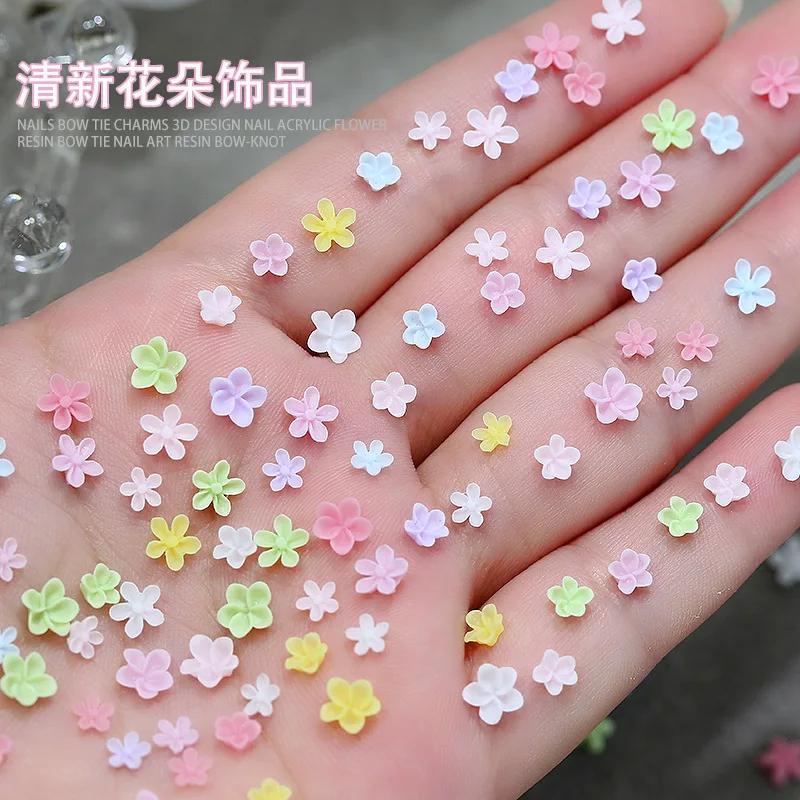 2 Größen Fünf Blütenblätter Blumen Nägel Dekorationen Bunte Ei Blume Harz Nagel Charms DIY Frische Blume Nail art Schmuck Zubehör