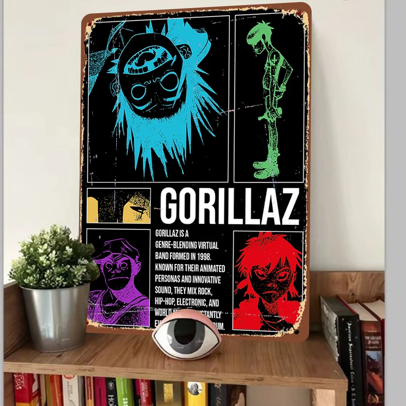 Gorillaz Virtual Band Animated Persona Art Metal Tin Sign Home Decor Music Poster Gift