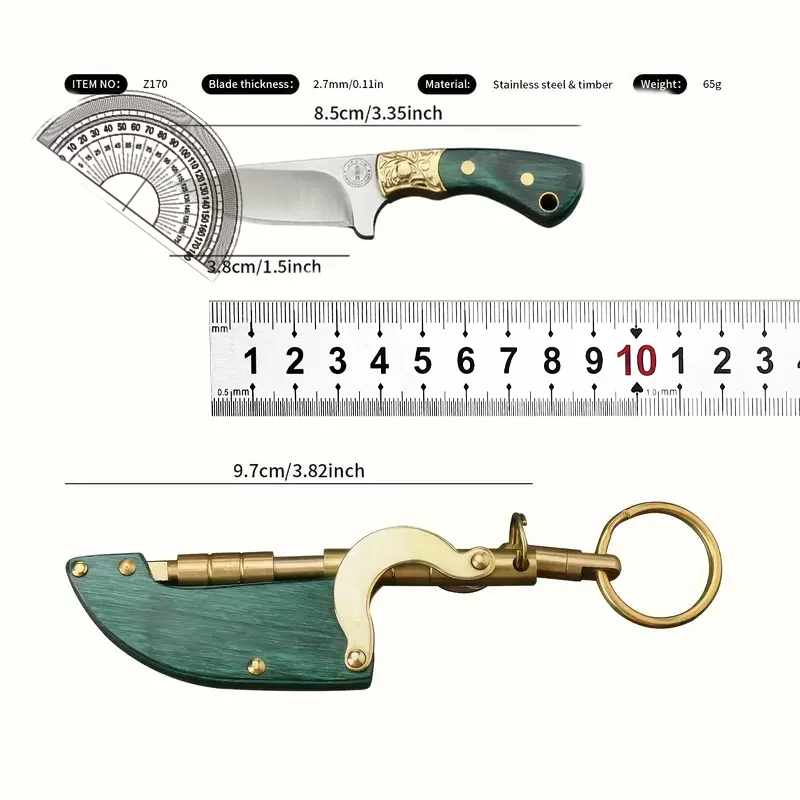 1PC Wooden handle manual knife, fruit small knife, barbecue, hand-held meat small knife, keychain pendant knife, self-defense