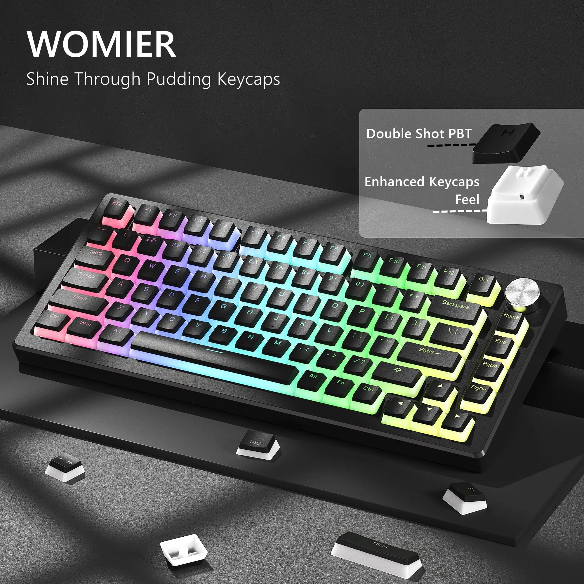 Womier Pudding Shine Through Keycaps Double Shot PBT Keycaps 130 Keys OEM Profile for MX Switches Mechanical Gaming Keyboard