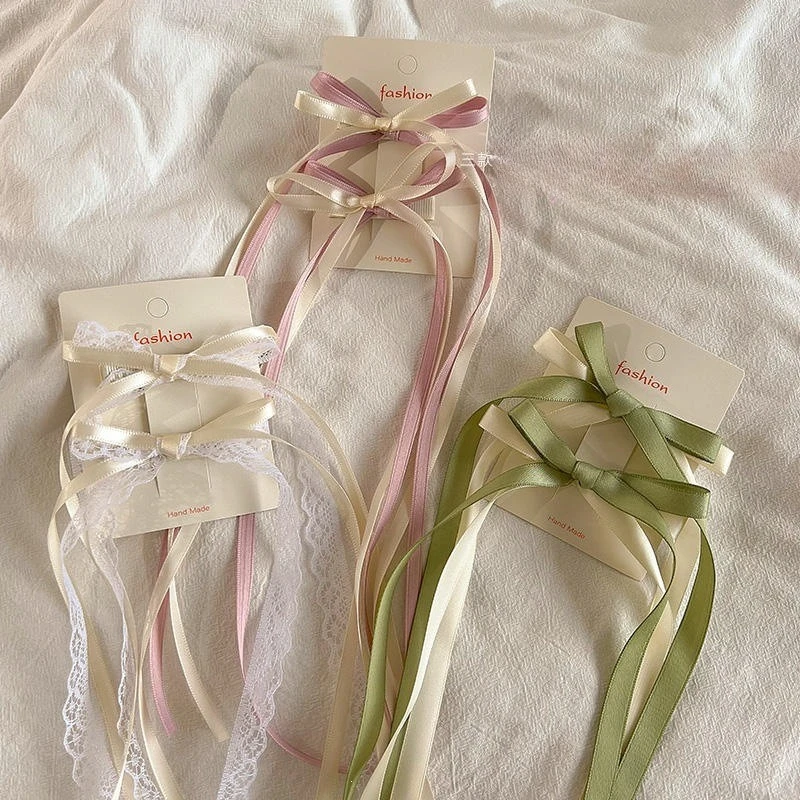 2pc Hot Cute Lace Ribbon Bow Hairpin Hair Side Clips Grips for Girls Women Child Holiday Hair Accessories Headband