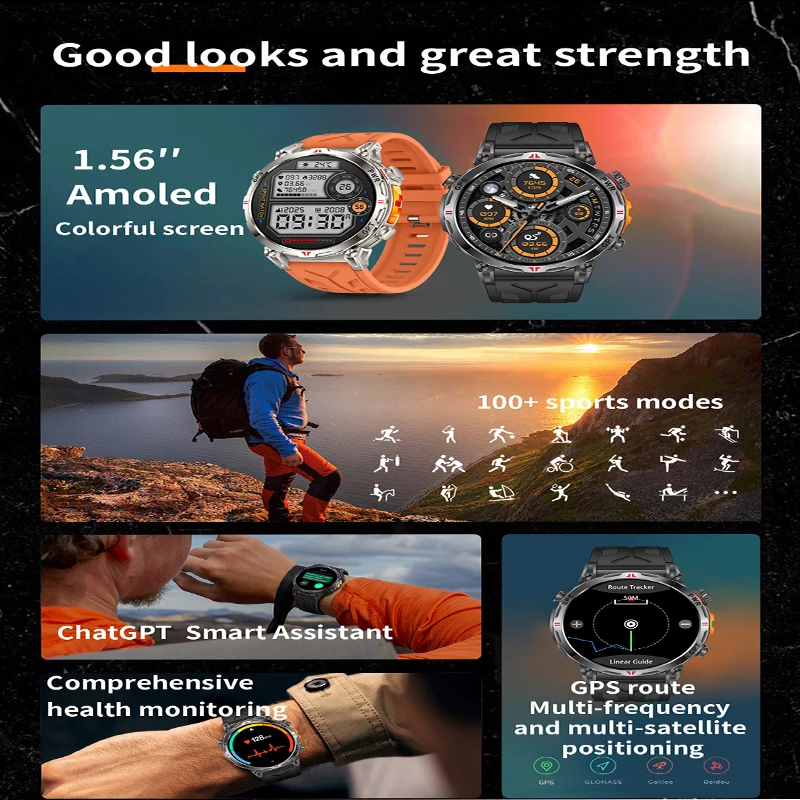 2026 New GPS Sports Smart Watch GPT Heart Rate Blood Oxygen Monitoring AMOLED Altitude Pressure For Android IOS Smartwatches
