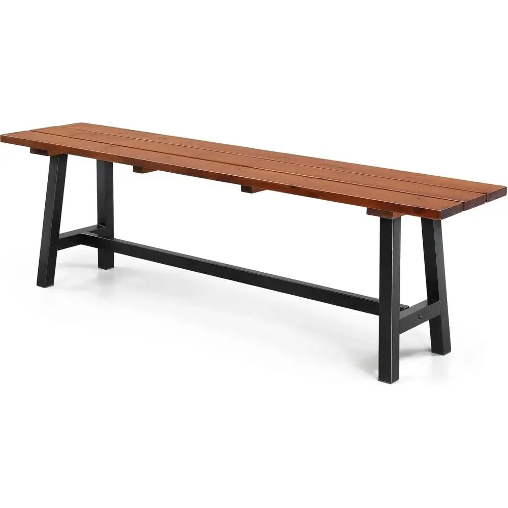45 Weatherproof 2-Person Wooden Patio Bench, Suitable for Dining or Entryway (Brown & Black)
