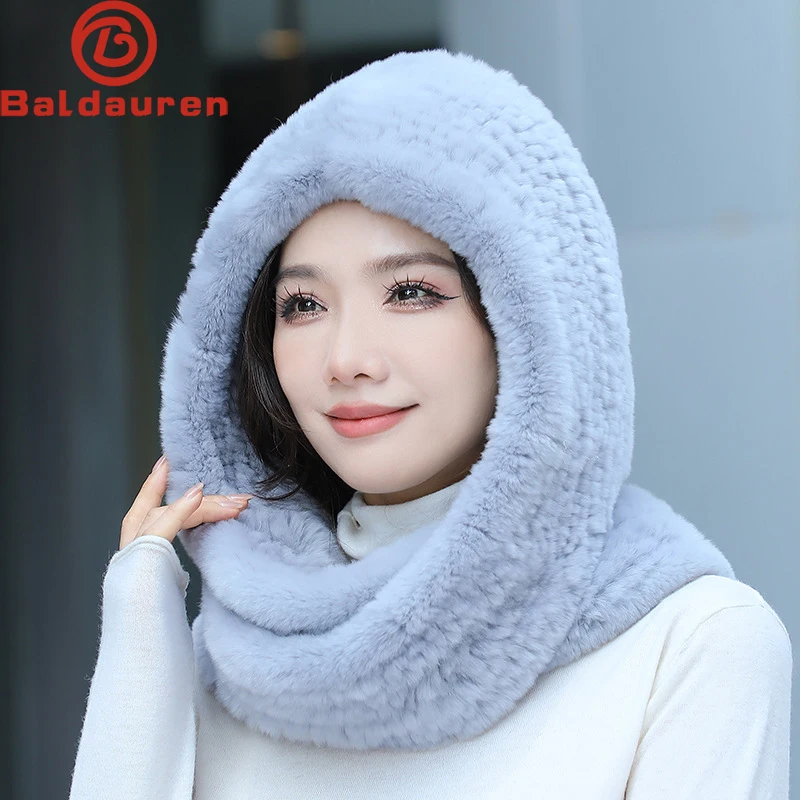 

2024 Women Winter Knitted Real Rex Rabbit Fur Hat Scarf Brand Rex Rabbit Fur Cap Scarves Quality Natural Rex Rabbit Fur Poncho