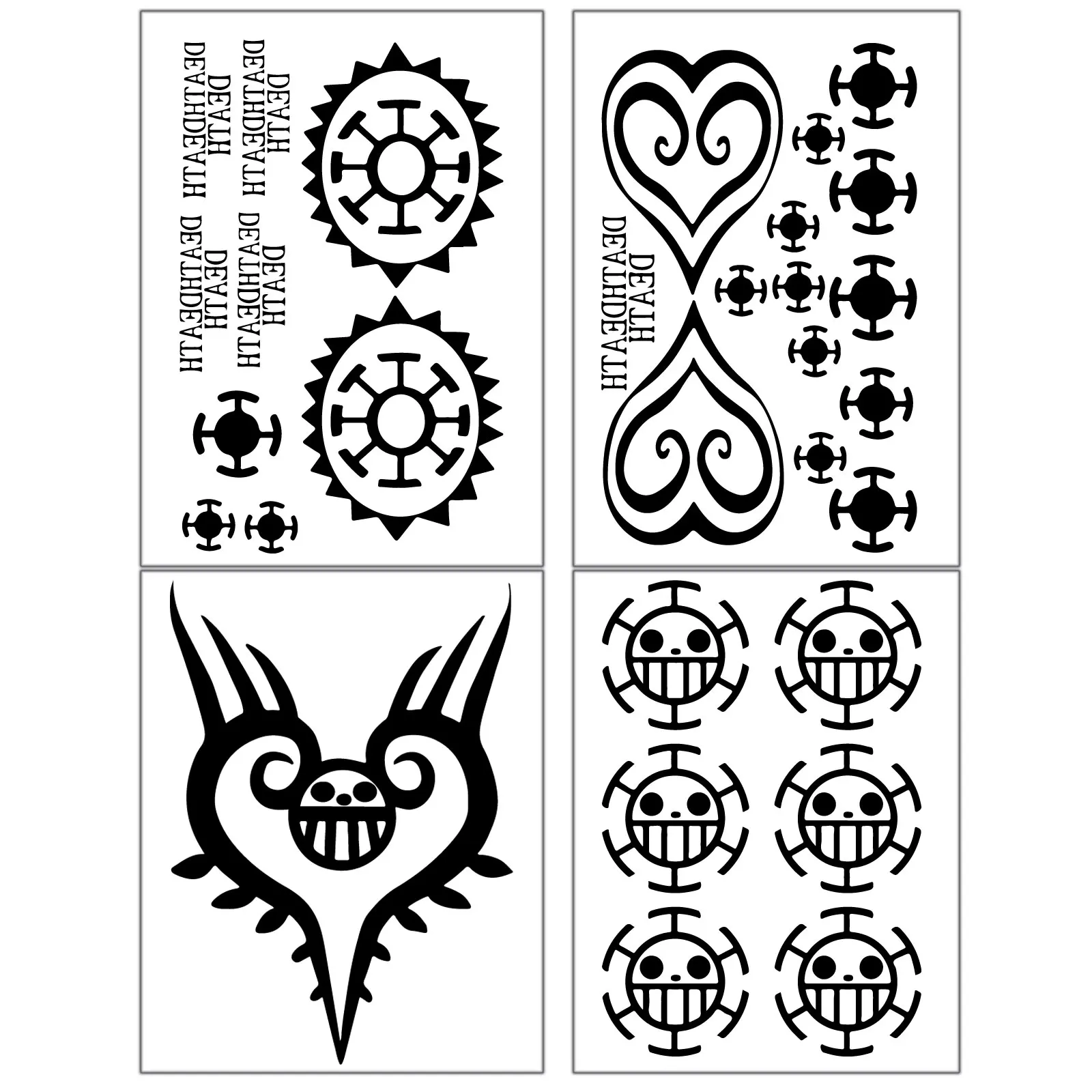 4pcs/lot Anime Washed Tattoo Stickers Trafalgar Law Cosplay Tattoo Washable Lasts for 2 to 3 Days For Women Men Body Art