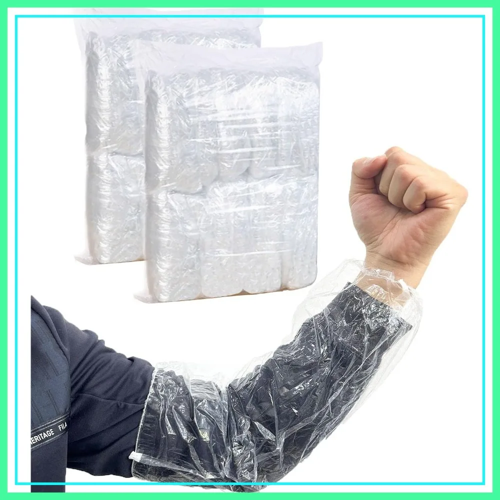 

200PCS Disposable Plastic Arm Sleeves for Painting, Cleaning, Tattooing - Clear