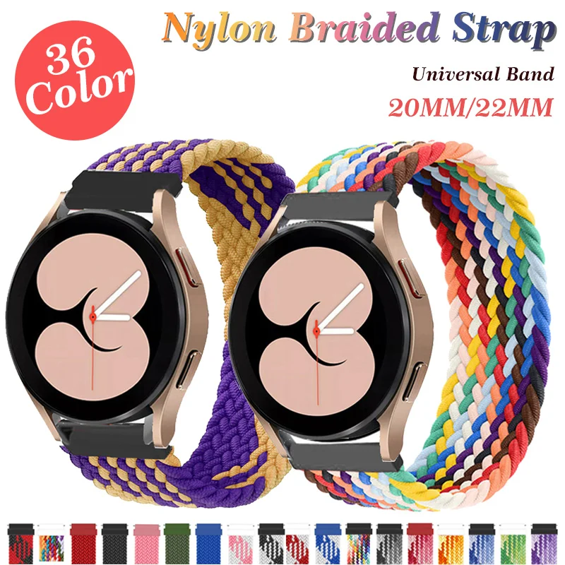 18 20 22mm Nylon Braided Strap for Samsung Galaxy Watch 4 40mm 44mm Classic 42mm 46mm Sport Watch Solo Loop Band for amazfit bip