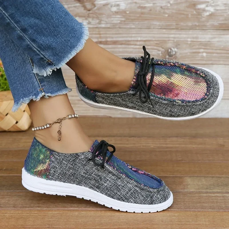 Sapatos femininos vulcanizados leves, calçados esportivos planos, tamanho grande, com renda, respirável, primavera e outono, 2024