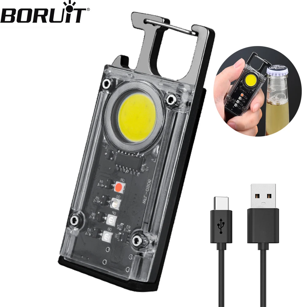 BORUiT COB LED Flashlight MIni Key Light 8 Lights Modes Type-C Rechargeable Portable Small Pocket Flashlights With Magnet Opener