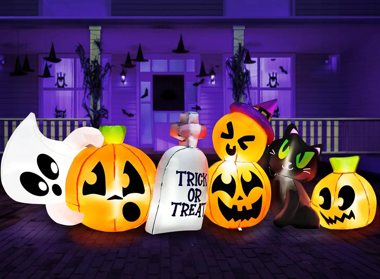 

Joyfy Хэллоуин надувные персонажи 8 футов длиной светящаяся тыква призрак кошка надгробие Хэллоуин взорвать украшения двора
