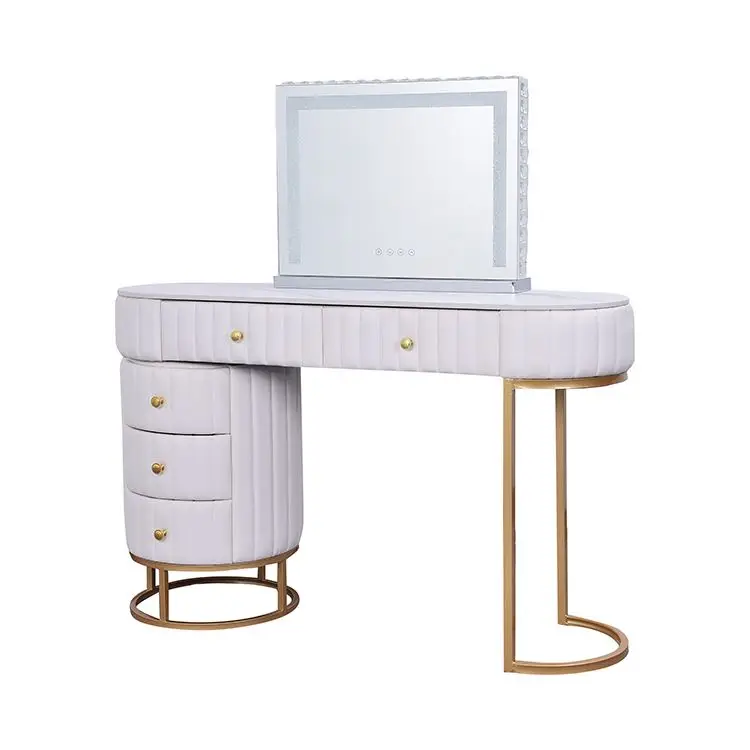 European Style OEM Household Apartment Storage Personal Beauty Vanity Table With Hollywood Makeup Mirror