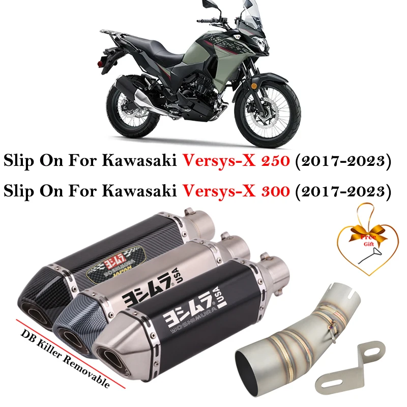 

For KAWASAKI VERSYS-X 250 VERSYS-X 300 2017 - 2023 Motorcycle Exhaust Escape Carbon Fiber Modifiy Link Pipe Muffler DB Killer