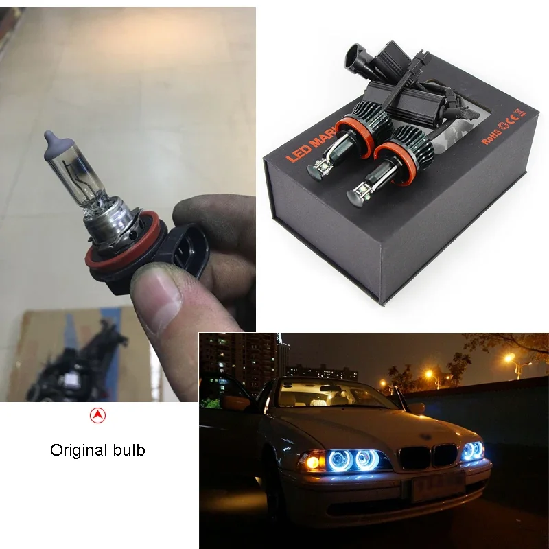 2Pcs Led Canbus Angel Eyes lights Decorative Lamp H8 For BMW E60 E61 E63 E64 E70 X5 E71 X6 E82 E87 E89 Z4 E90 E91 E92 white blue