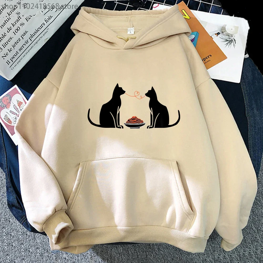 

Funny Valentines Day Hoodies Women Cute Cat Lover Eating Spaghetti Graphic Sweatshirt Y2k Clothes Kawaii Girls Top Men Pullover