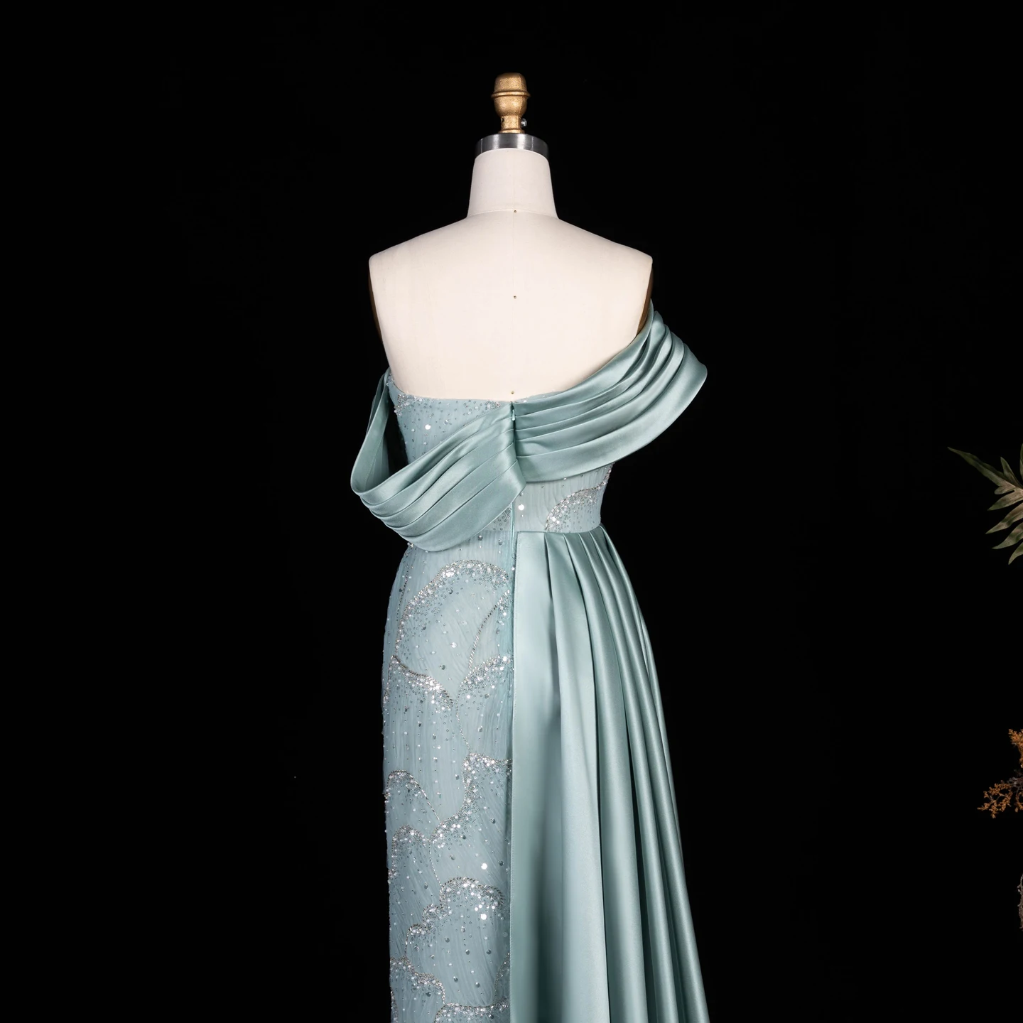 Sharon Said Abendkleid Glamouröses Grünes Perlen-Quastenkleid Schulterfreies Hochzeitskleid Luxuriöses Dubai Formelles Partykleid SS670 Maßanfertigung – Detail 12