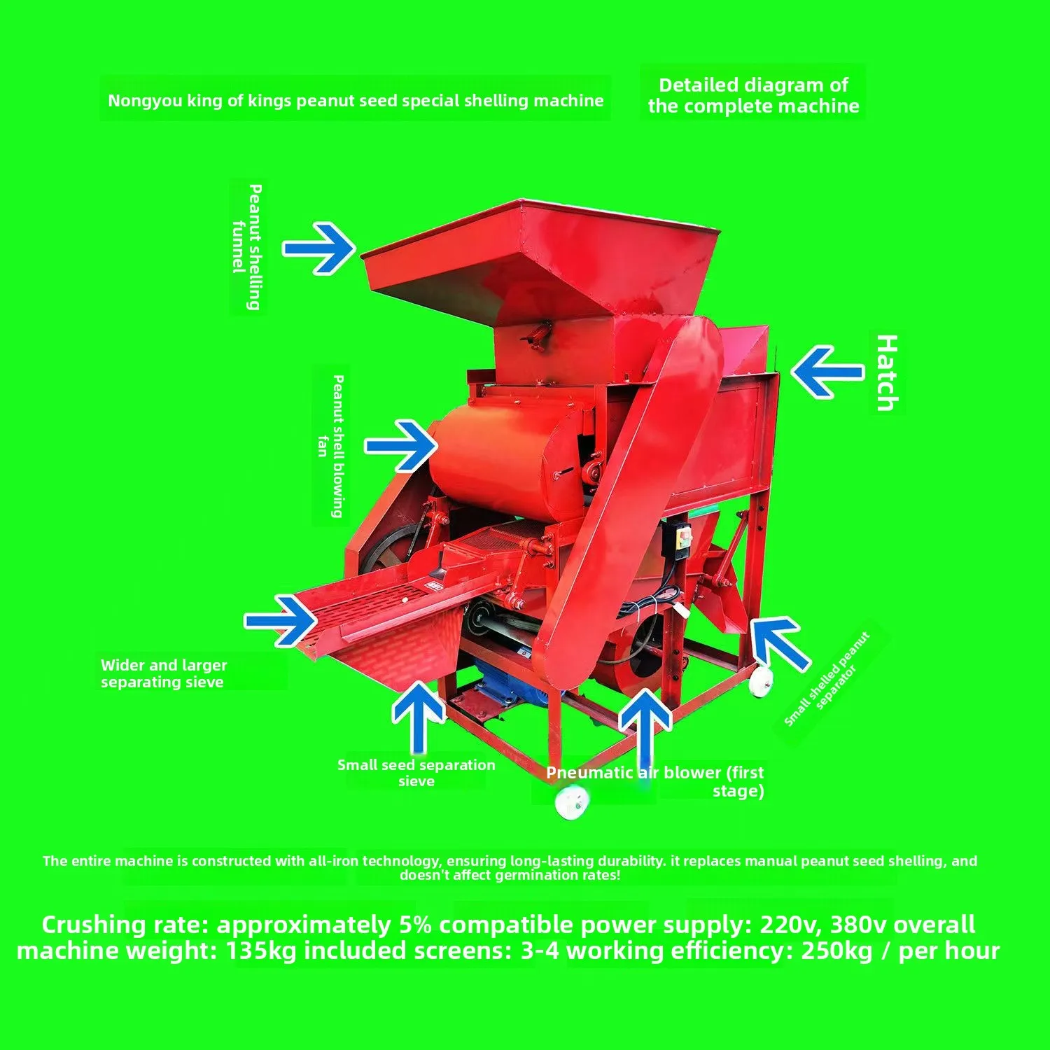 

LTT peanut seed shelling machine thresher does not rot seeds and does not affect germination rate