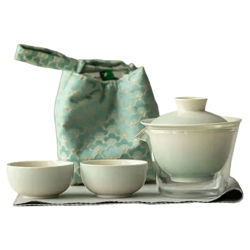 

【FLASH DEAL】Stunning Colors Handmade Smudge Protable Teaware Sets Outdoor Cups Teapot Tea Maker With Storage Bag Picnic Handbag