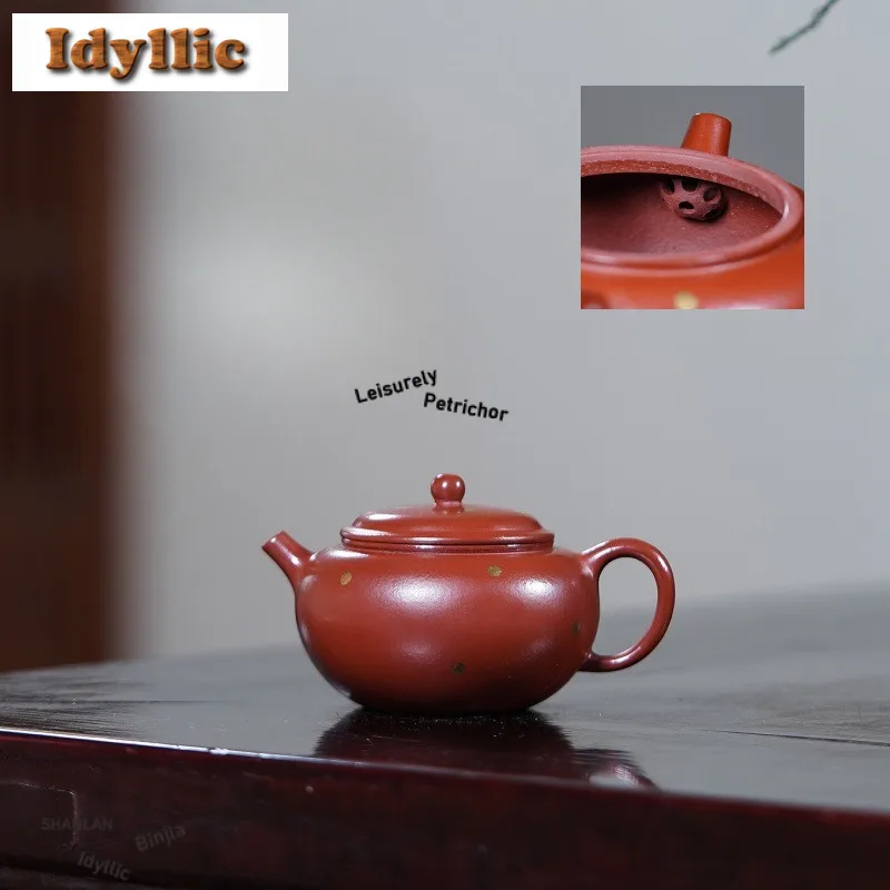 100ml Retro Yixing Purple Clay Teapots Handmade Sprinkled Gold Round Beads Pot Raw Ore Mud Tea Infuser Kettle Zisha Tea Set Cha