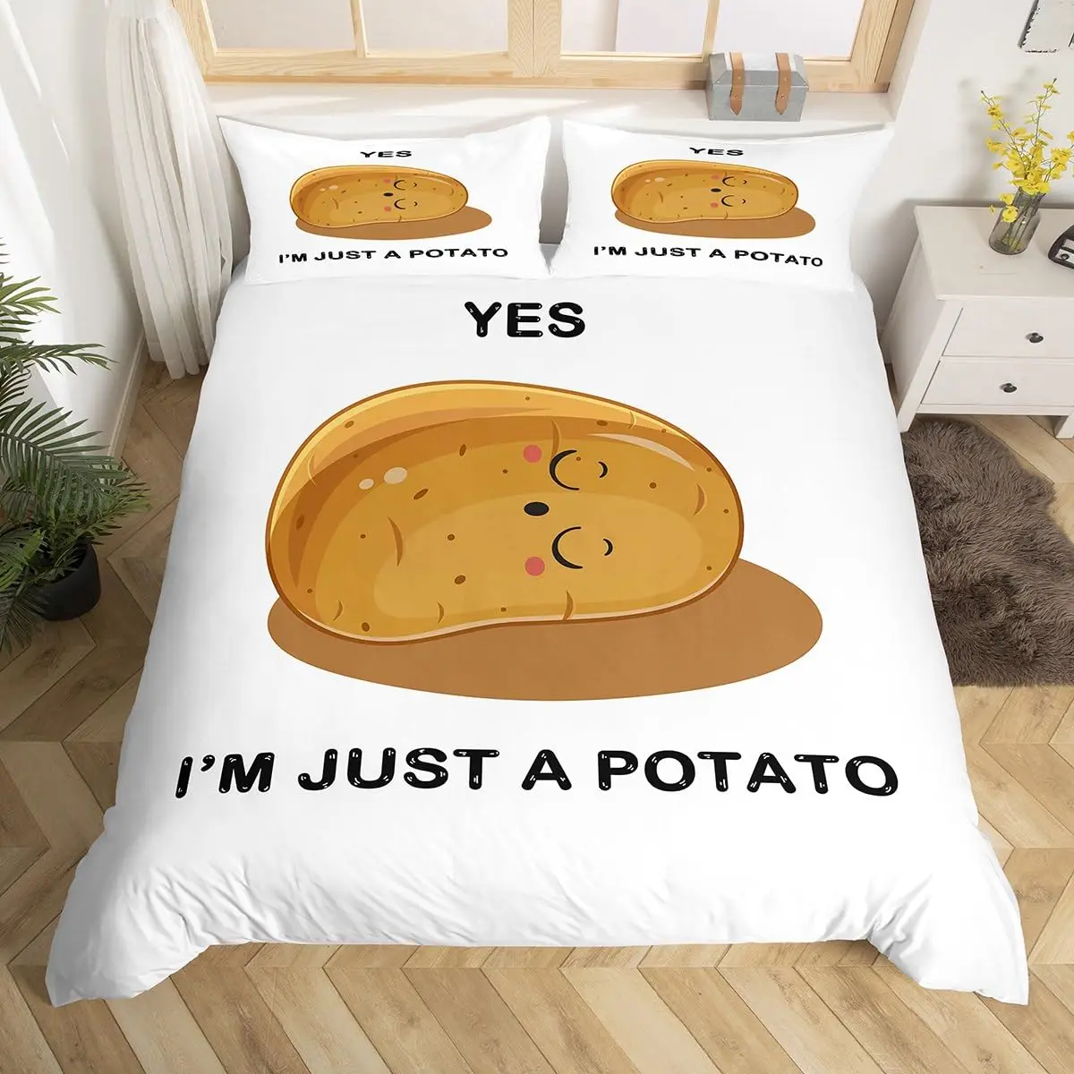 Cute Potatoes Duvet Cover A Potato Bedding Set Boys Girls Teens Funny Vegetables Chips Comforter Cover Cartoon Food Quilt Cover