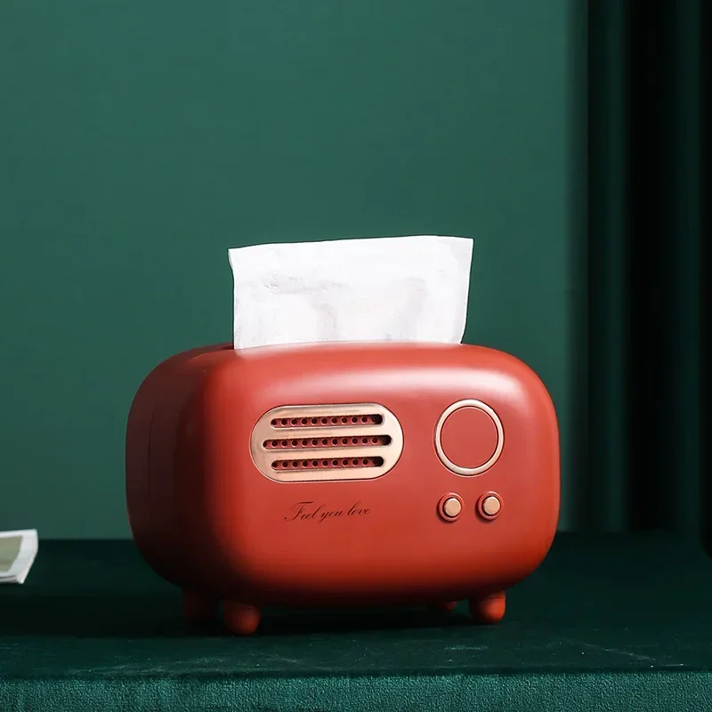 Retro Radio Model Tissue Box Desktop Paper Holder Tissue Paper Dispenser Storage Napkin Case Organizer Wet Wipes Decoration Box