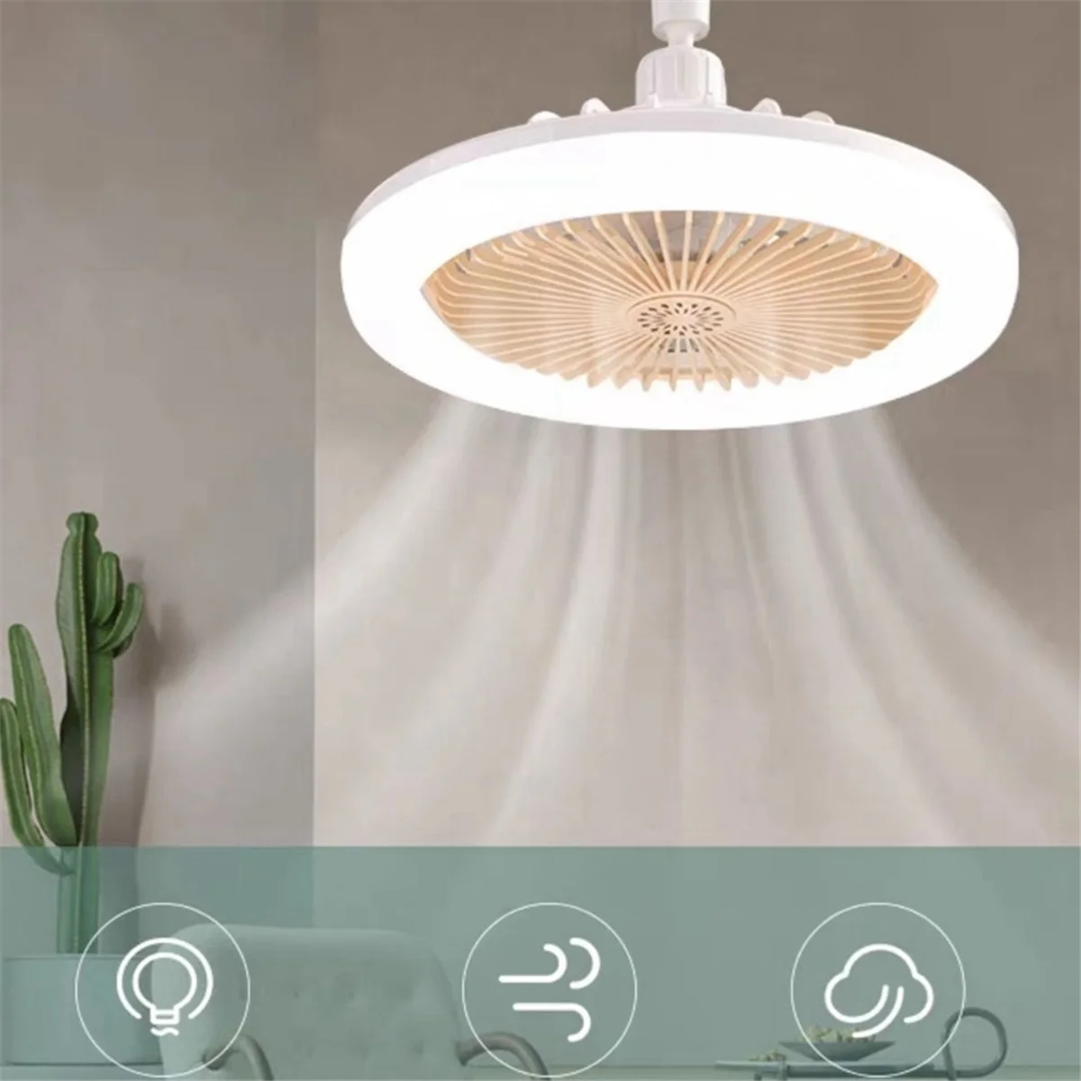 Inteligente ventiladores de teto silenciosos com controle remoto, lâmpada leve, E27 Converter Base, Quarto, Sala