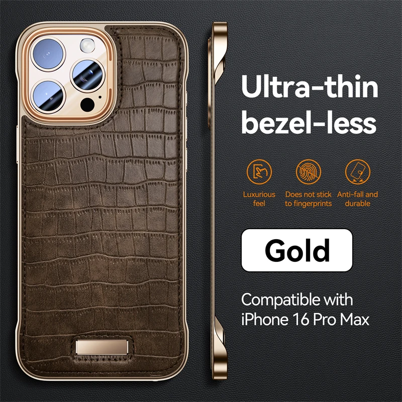 For iPhone 16 15 14 13 Pro Max Matte Ultra-Thin Frameless Leather Phone Case For iPhone 15 16 Promax Luxury Business Hard Cover