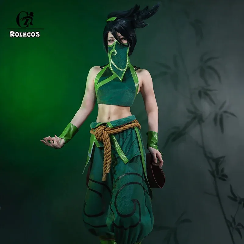 

ROLECOS Game LOL Akali New Skin Косплей Костюм Akali Косплей Костюм Хэллоуин Вечеринка Женская Зеленая Униформа Полный Комплект