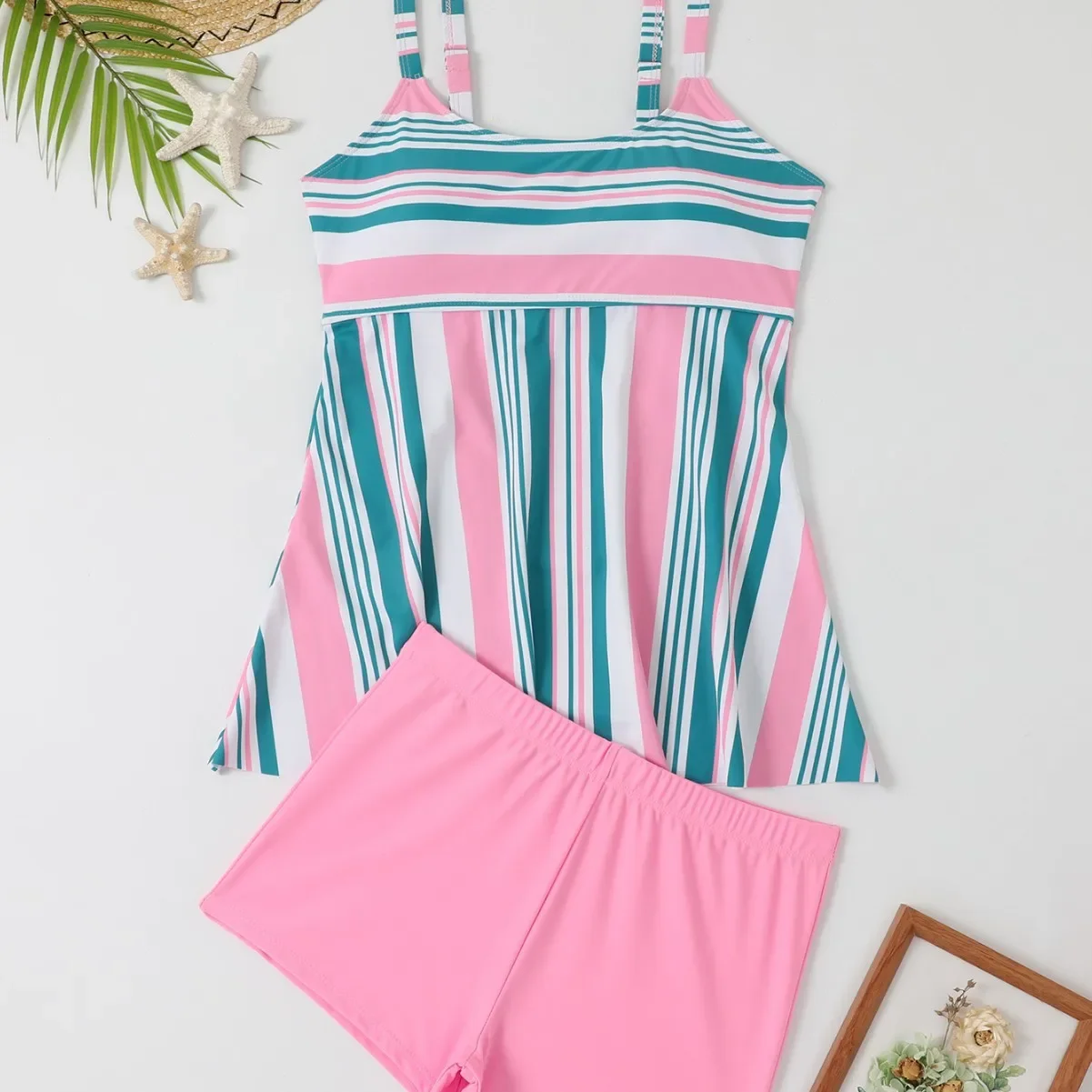 Nuovo costume da bagno donna sexy a righe costume da bagno due pezzi costume da bagno a vita alta tankini con pantaloncini mujer costumi da bagno donna tronco