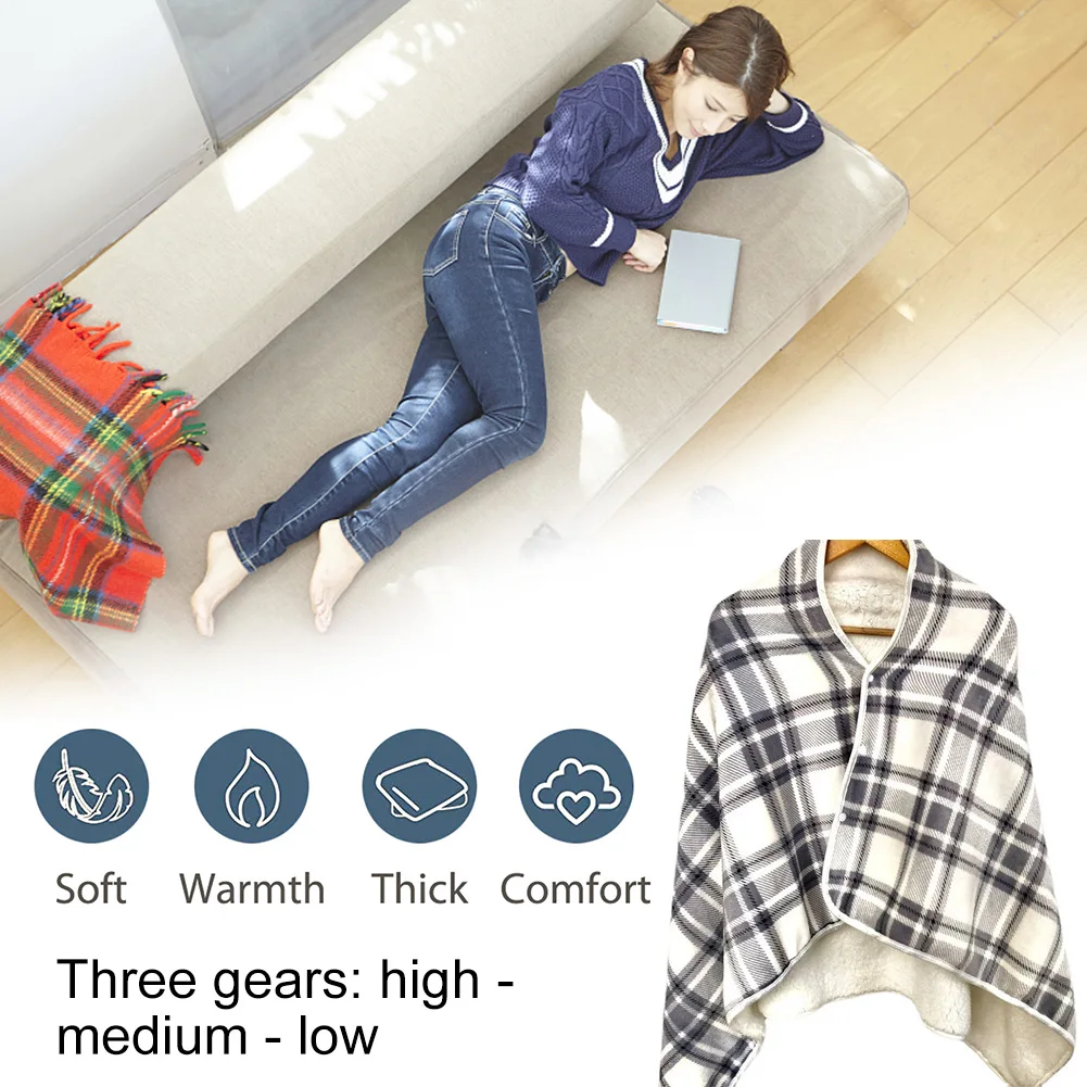 USB Electric Heated Blanket 3 Heating Levels Fleece Shawl Blanket Portable Wearable Body Warmer Blanket Quickly Heated Cape Pad