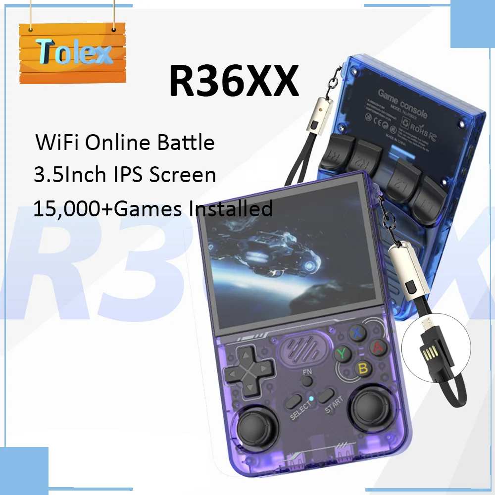 

Tolex R36XX Game Console 3.5Inch IPS Screen RK3326 Retro Handheld Game Console Simulators WiFi Battle 3000mAh PSP PS1 Boy Gifts