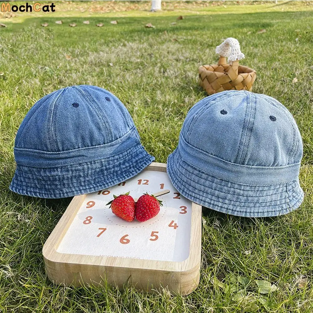 

Solid Color Washed Denim Bucket Hat Infant Cap Korean Style Baby Sun Hat Headwear Panama Cap Children Fisherman Cap