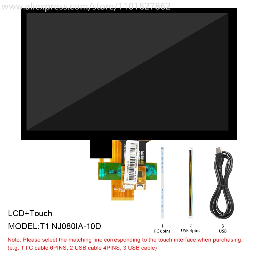 Imagem -05 - Painel Lcd de Tft com Painel de Toque Placa do Controlador Lvds 40p 1024*600 Nj080ia10d 80 Dentro