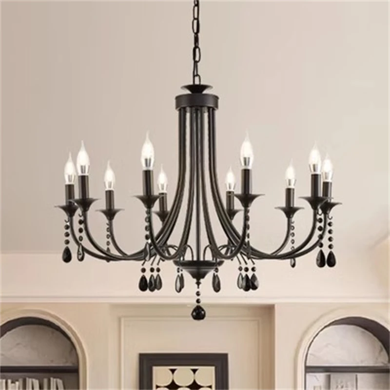 2023 Crystal Chandelier European Classic Black Candle Lighting Fixture Modern Living Room Kitchen Dining Table Hanging Lamps