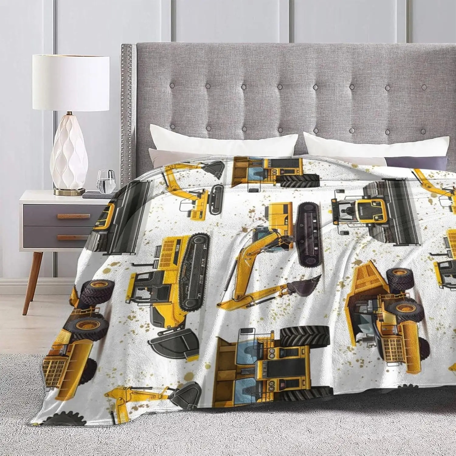 Truck Blanket Tractor Fleece Throw Blanket Super Soft Warm Cozy Fuzzy Plush Construction Excavator Gifts Decor for Girls Boys