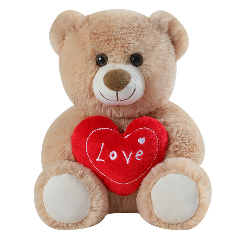 

25cm Adorable Bear Dog Plush Toy Flurry Stuffed Animal With Red Heart Print Valentine's Day Birthday Gift For Couples
