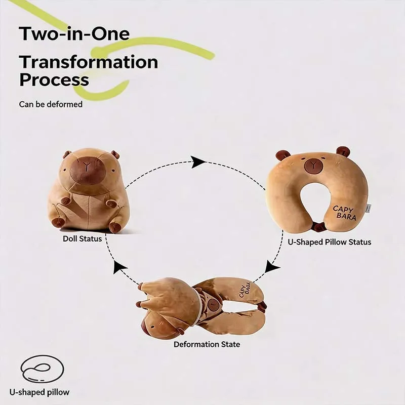 Cute Capibara 2 in 1 U-shaped Neck Pillow Microbeads Travel Pillow Portable Travel Accessories Multifunctional Pillow