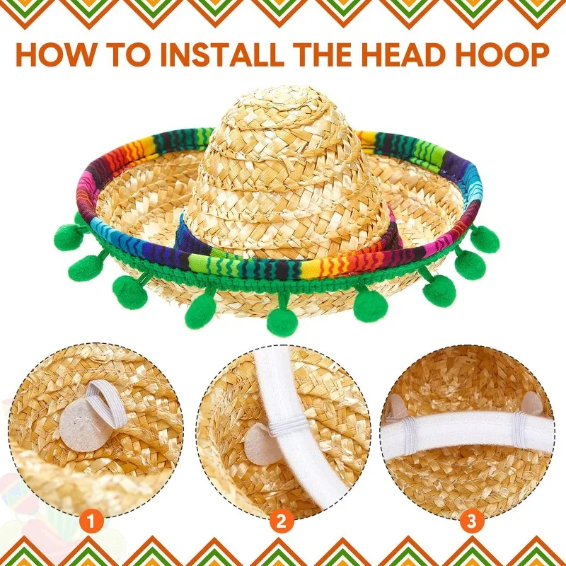 

Mexican Mini Hat Headband Party Festival Pet Costume Cute Cat Dog Small Hat Adjustable Holiday Outfit Fun Halloween Birthday