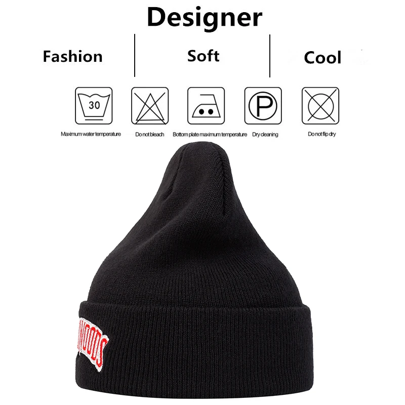 Unisex Letter Embroidery Beanies Autumn Winter Warm Hat Hip Cap Beanie Hat Caps for Women Men