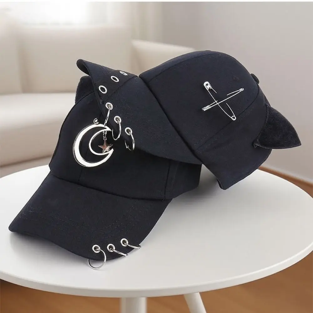 

Lightweight Hiphop Cat Ear Baseball Cap Pin Rivet Metal Ring Baseball Hat Ox Horn Spicy Girls Sun Hat Street