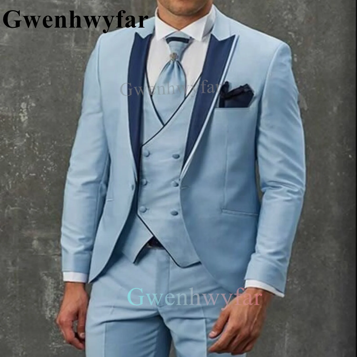 

Gwenhwyfar Men's 3-Pieces Groom Peaked Laple style Suit Slim Fit Formal Dress Four Season Prom Wedding Dress with Pants