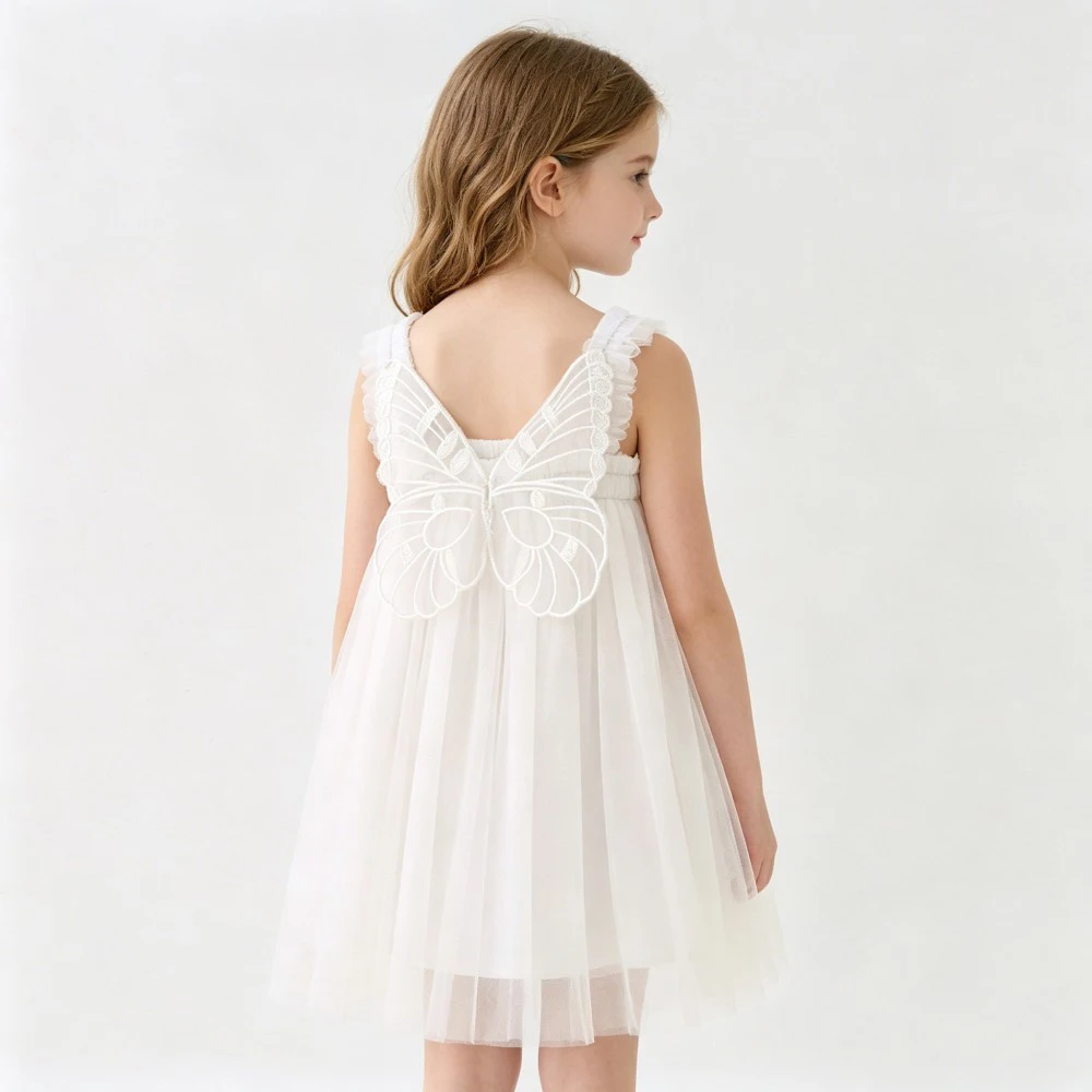 Toddler Girls Butterfly Wings Dress 2-8Y Sleeveless Mesh Tutu Dress Kids Summer Fairy Princess Party Dress for Girls