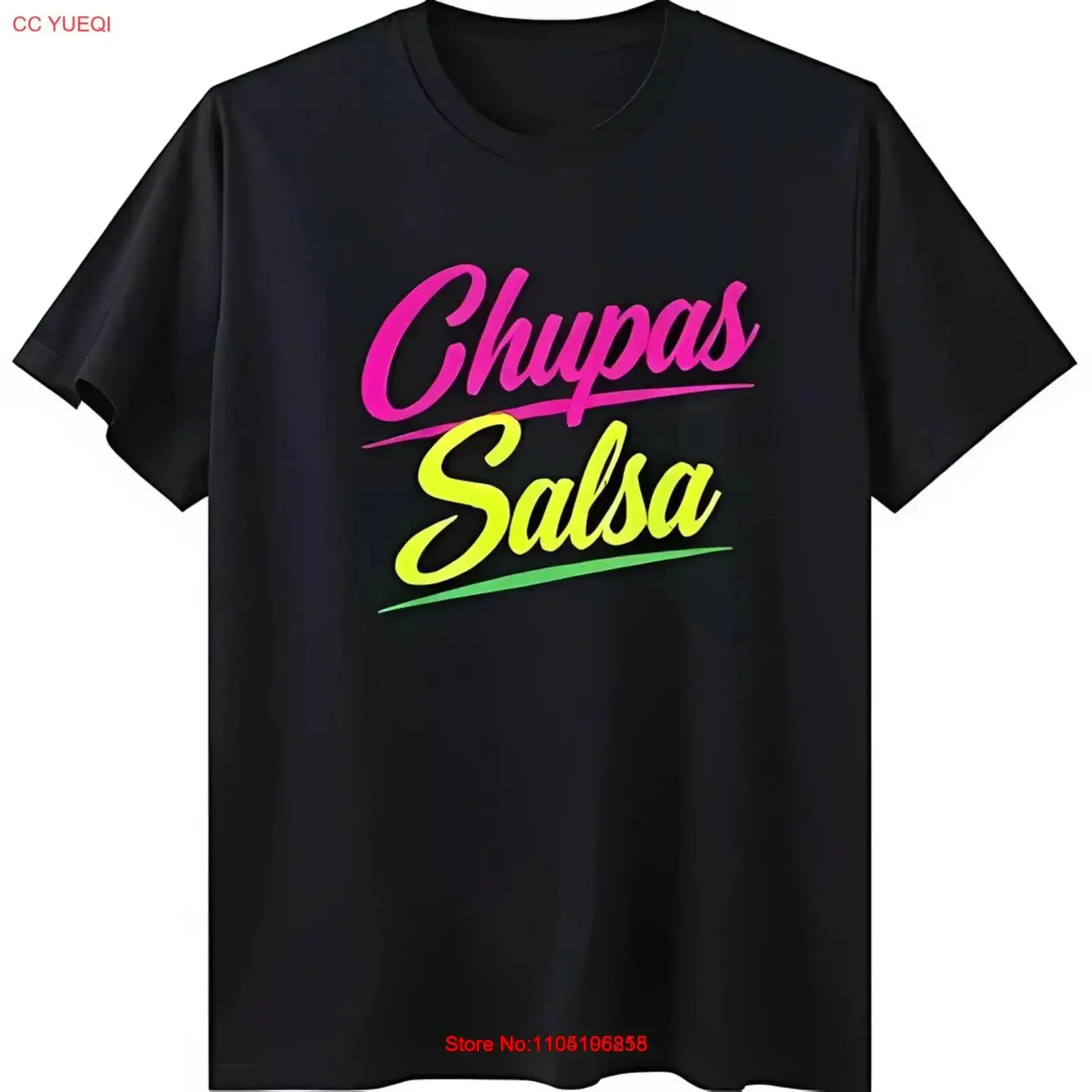 Chupas Salsa camiseta negra fuente vibrante divertido estilo Casual vintage ropa informal lavada Top para uso diario gráfico transpirable