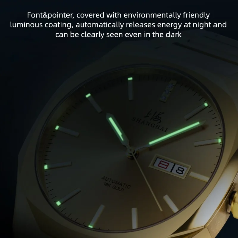 Orologio da uomo Shanghai Jungfrau Orologio meccanico automatico con tre diamanti Orologio tutto in oro Orologio con zaffiro 23-8205-GDGD