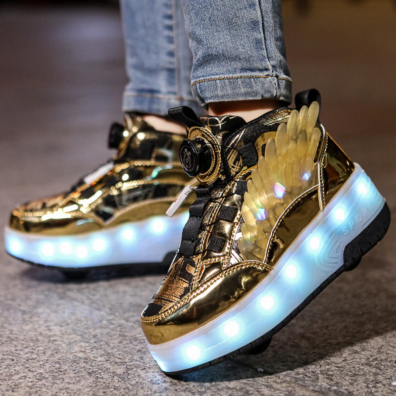 Children\'s Casual Shoes LED Light Casual Walking Training Shoes USB Charging Luxury Design Roller Skating Shoes Boy Girl