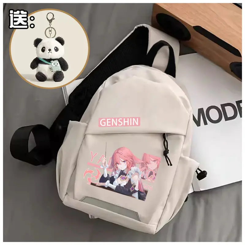 

Genshin Impact For Men Women, Walnut Sports Casual Chest Bag, Canvas Single Shoulder Small Backpack, Nylon Fabric Black And A