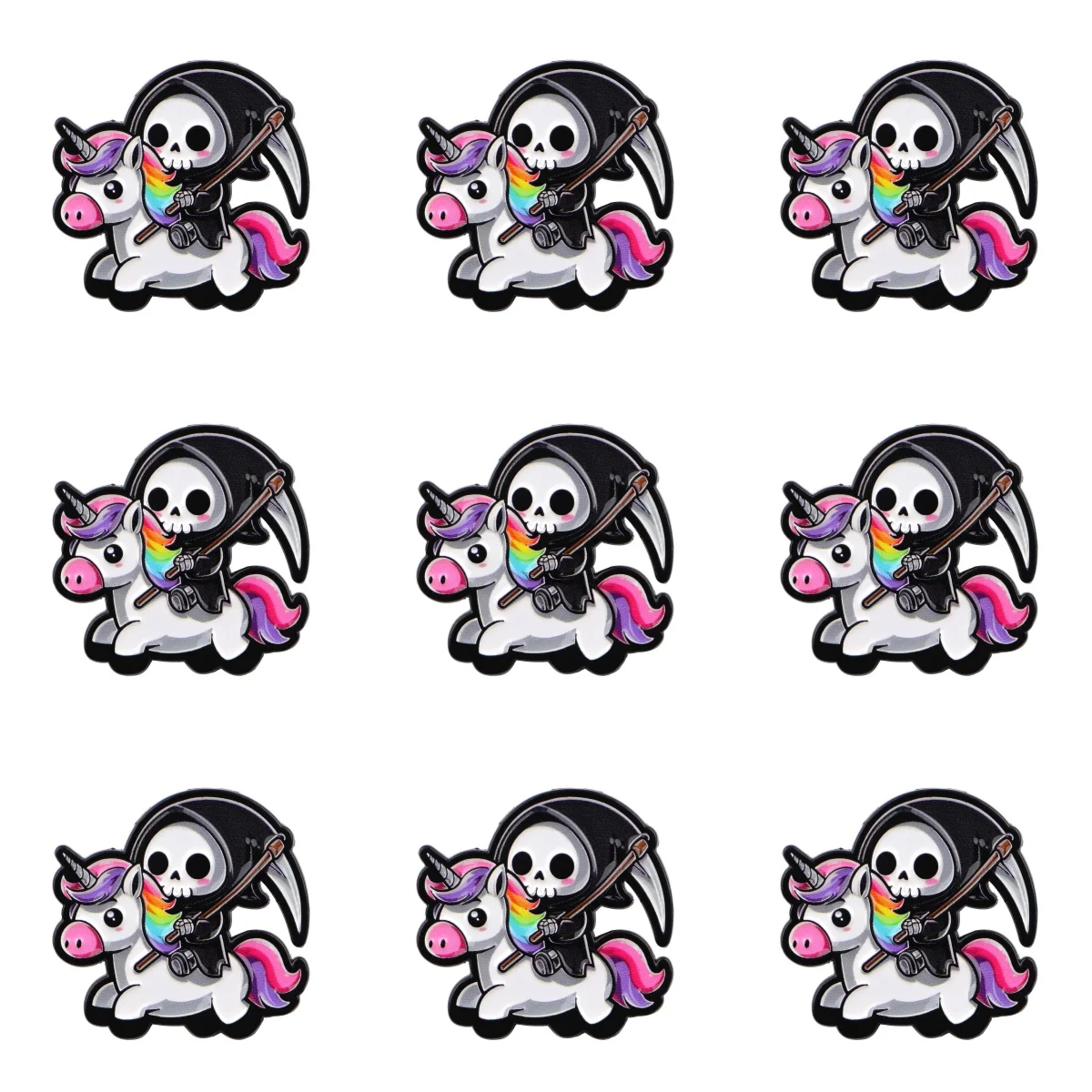 9pcs Gothic Skeleton Enamel Pin Cartoon Rainbow Horse Brooch For Coat Collar Lapel Pins Metal Badges Jewelry Halloween Gift