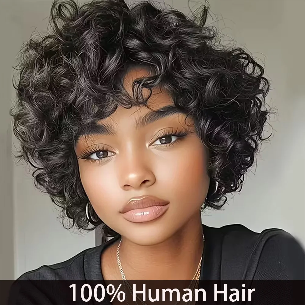 

Curly Pixie Cut Wig For Women 100% Human Hair Full Machine-Made Natural Realistic Soft Breathable Cap Tangle-Free Easy To Style