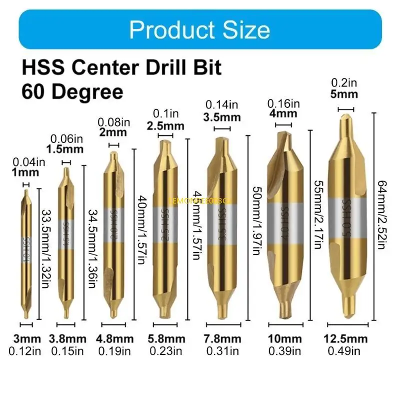 M4YC 7Pcs Center Drill Bits Set High Speed Steel Center Drill Bits Lathe Mill Combined Centering Drills Bit Countersink
